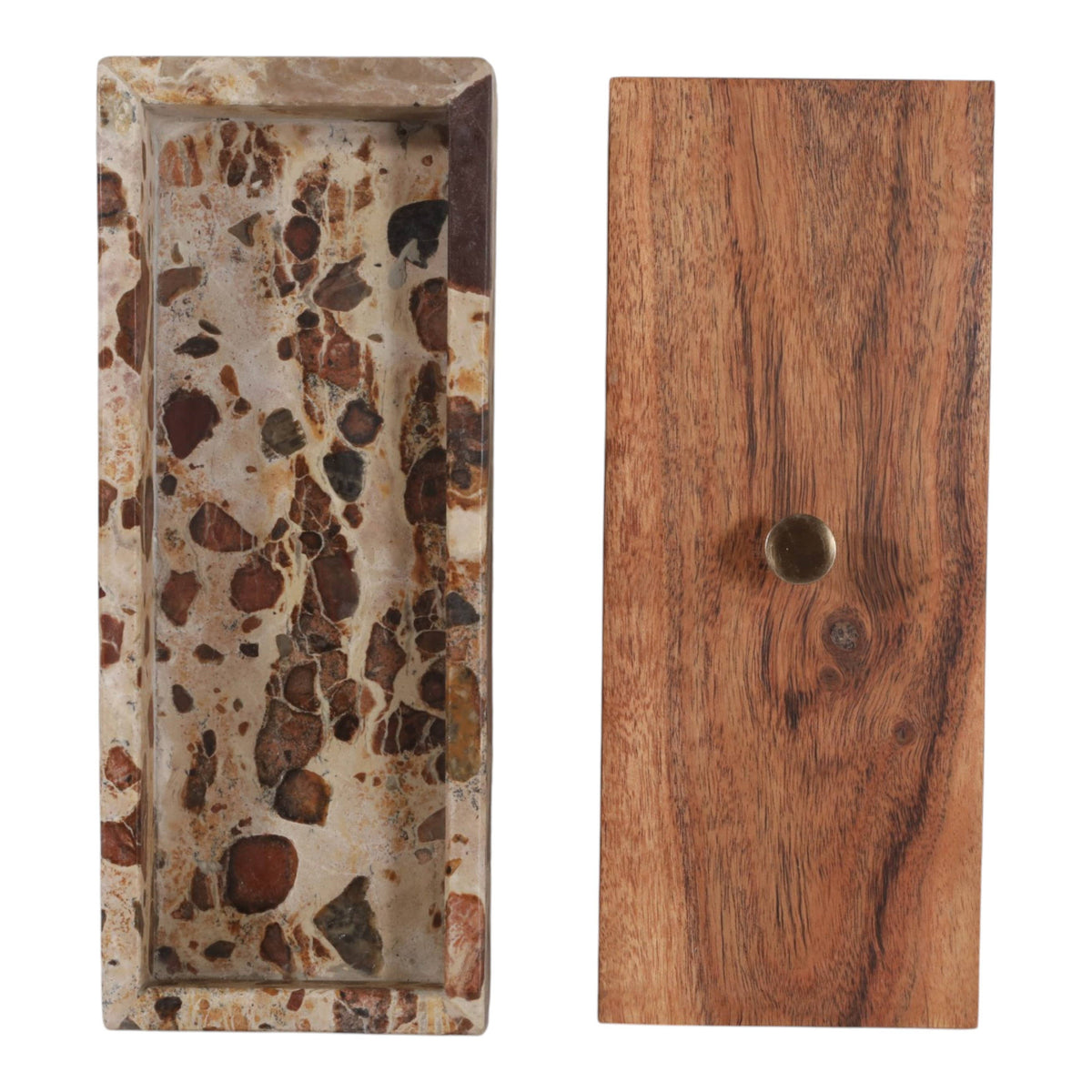 10x3" Leopard Marble Box With Mango Wood Lid And