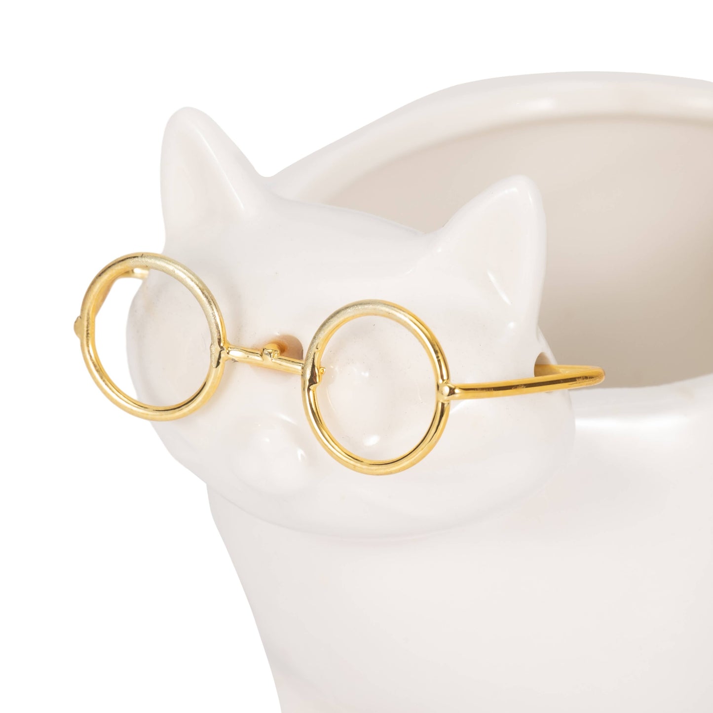 Ceramic Boho Novelty Cat Trinket Tray - White/Gold, 6 in.