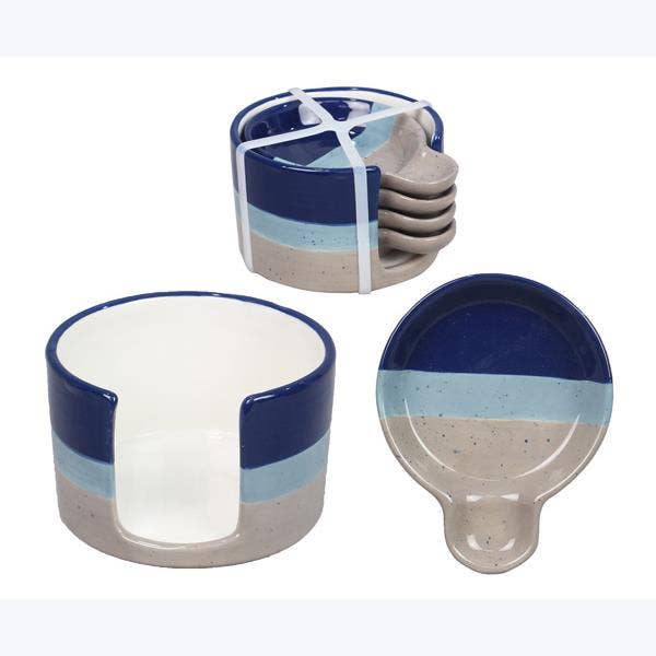 Ceramic Artistic Snack Plates with Holder Set