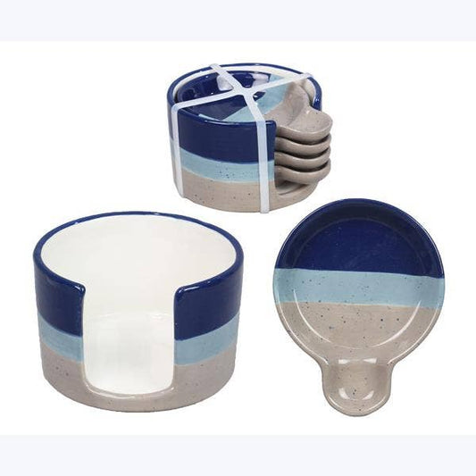 Ceramic Artistic Snack Plates with Holder Set