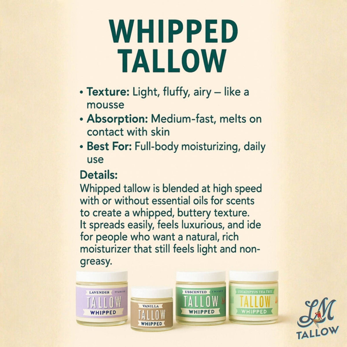 Lavender Whipped Tallow Moisturizer | Natural Beef Tallow Lotion | Calming, Preservative-Free Skincare by Lady May Tallow