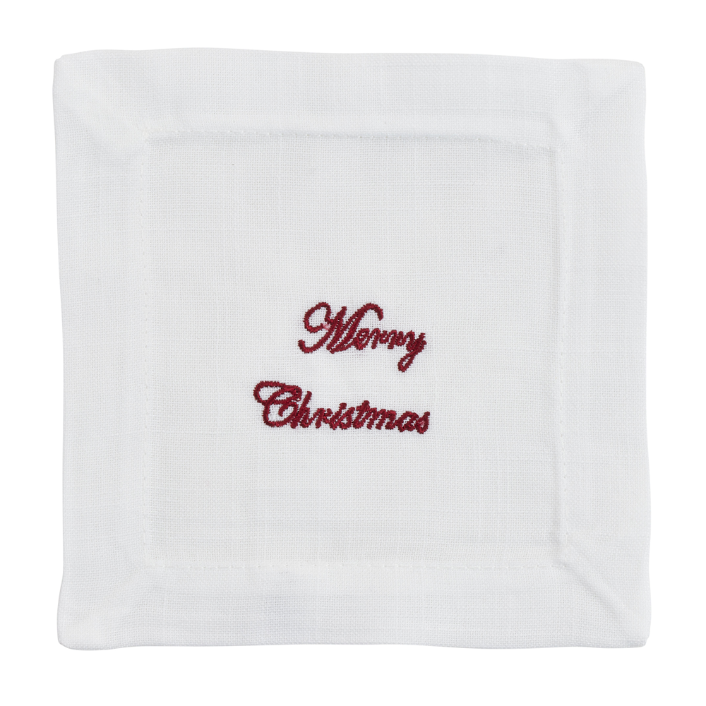 Holiday Embroidery Design White 6" Coaster Napkin