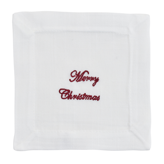 Holiday Embroidery Design White 6" Coaster Napkin