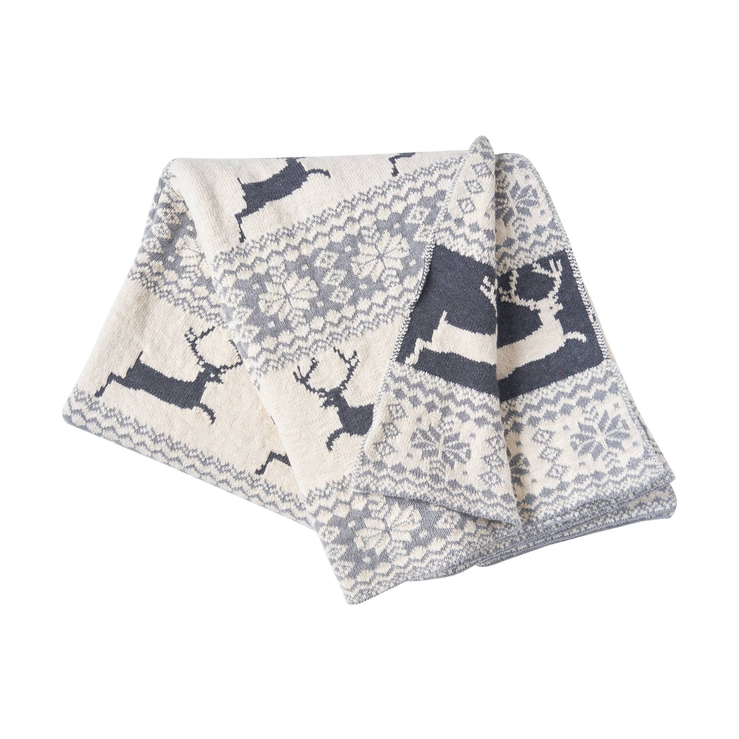 Christmas Deer & Snowflakes Gray Throw Blanket