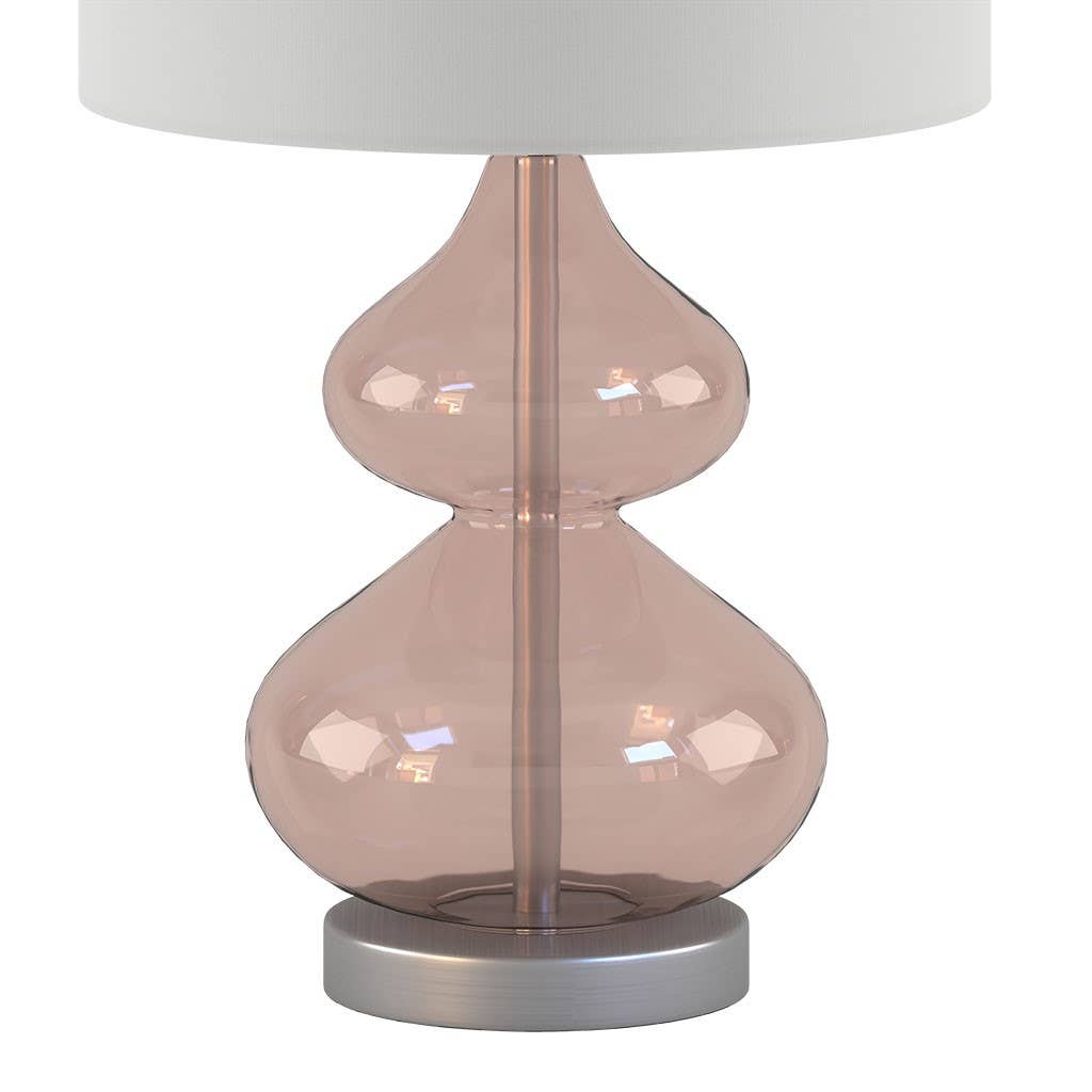 [Set of 2] Clear Glass Base Table Lamps, Pink Glass