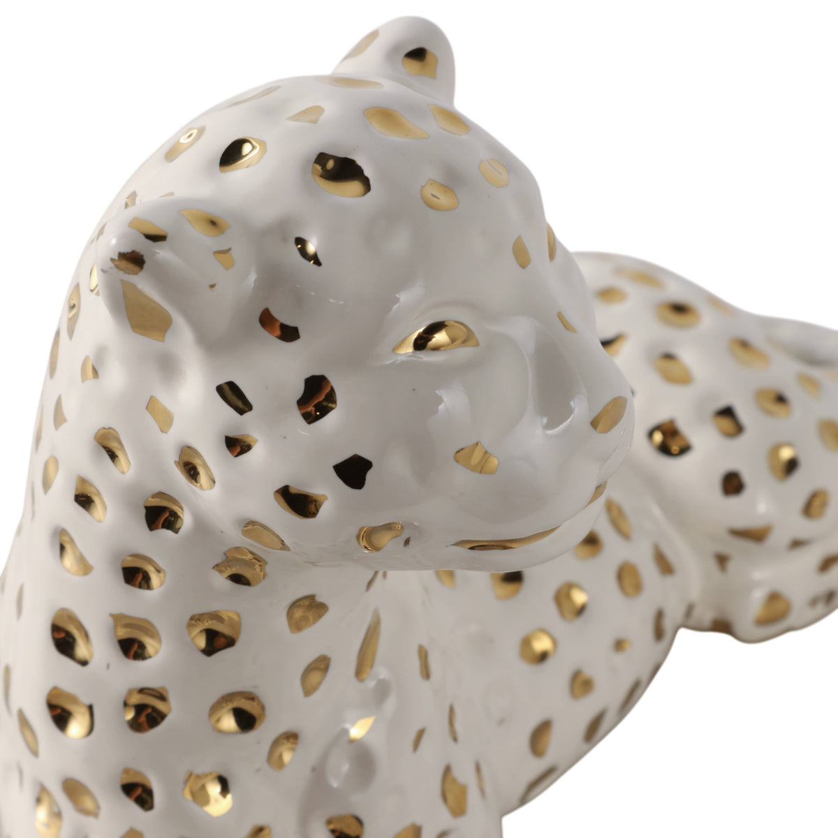 Figurine White/Gold Ceramic Leopard Lying Down, 10 in.