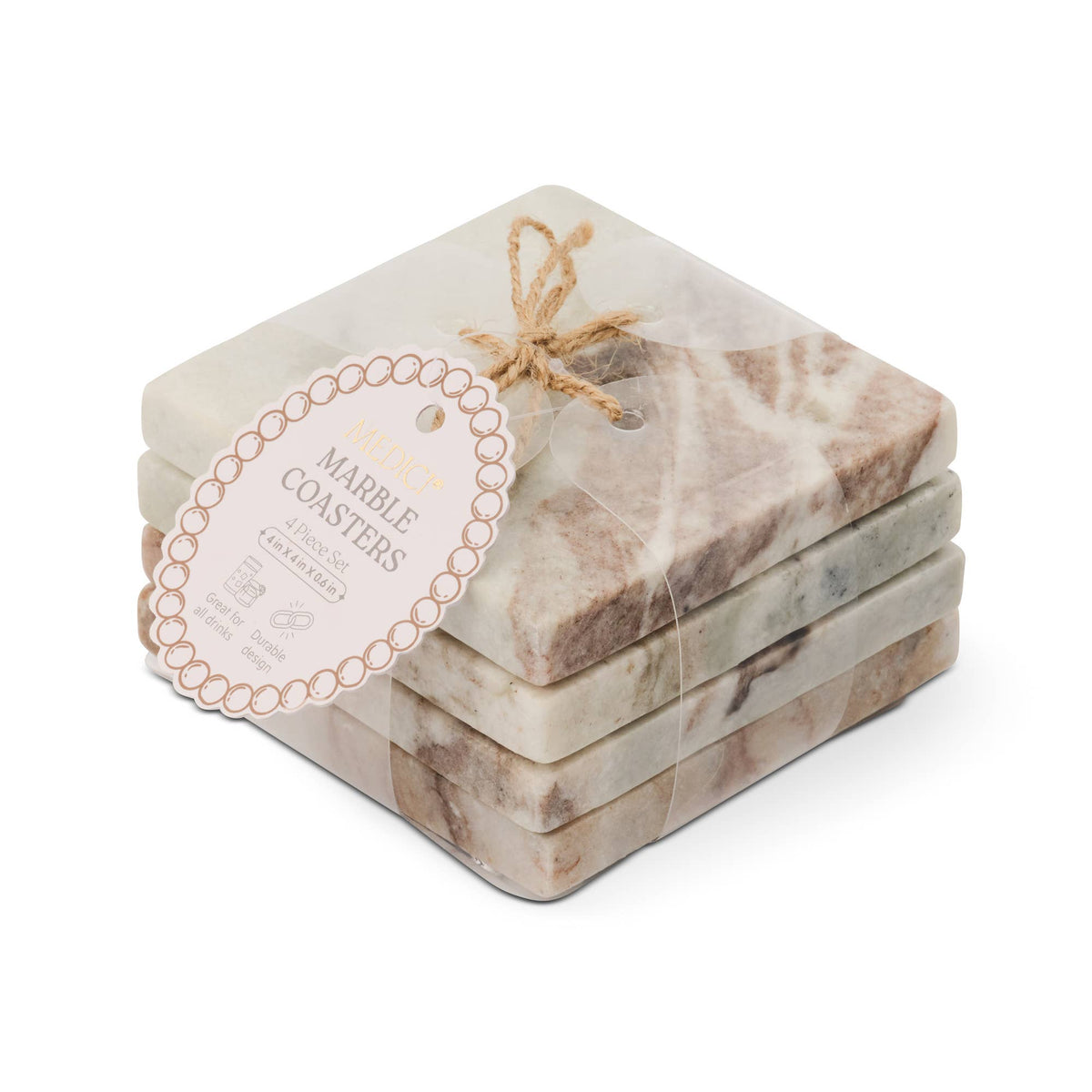 4pk Square Marble Coaster - Torrento