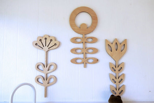 Large wooden Scandinavian folk art flowers wall decor