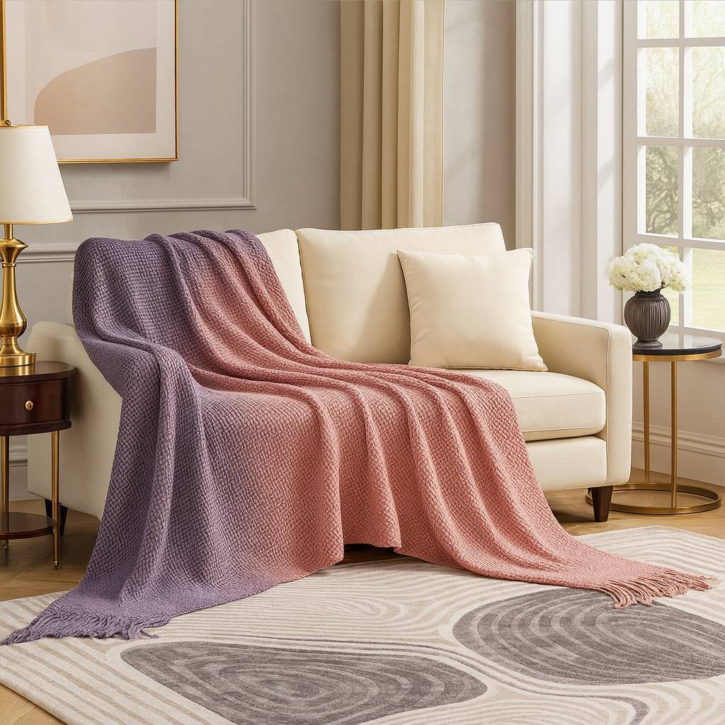 Purple Ombre Gradient Textured Throw Blanket - 50"W x 60"L