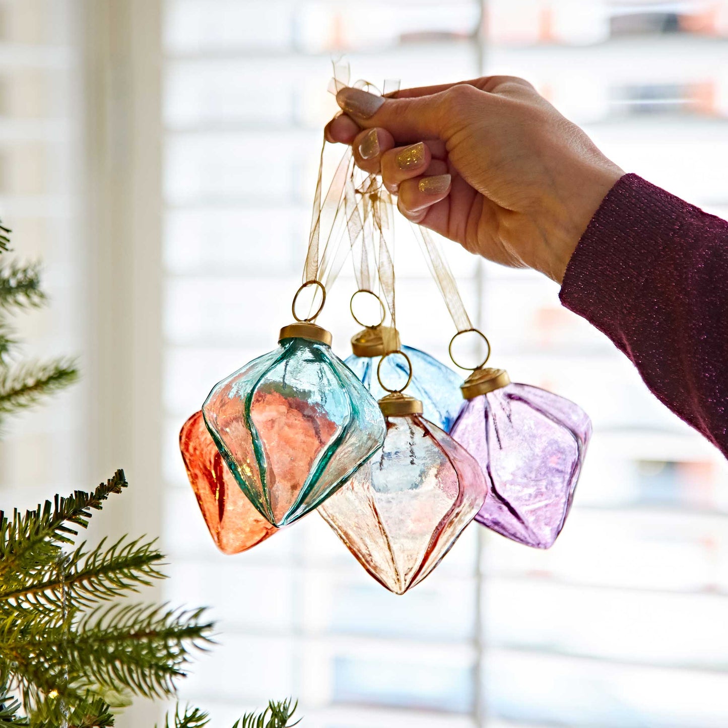 Colored Recycled Glass Diamond Baubles - Handmade
