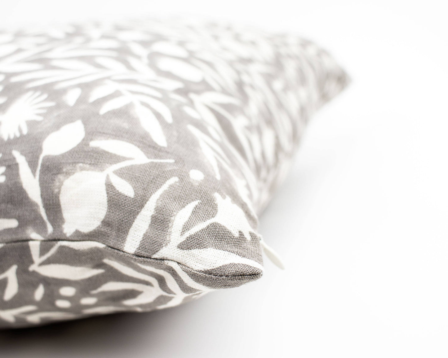 Aja Floral Block Print Pillow - Feather Gray