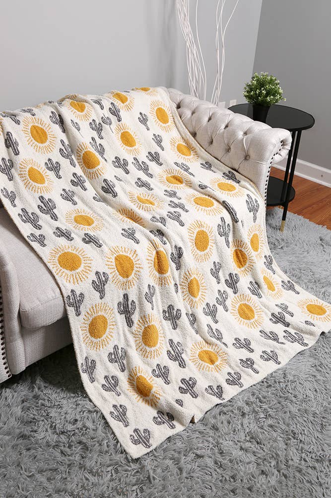Cactus and Sun Throw Winter Blanket
