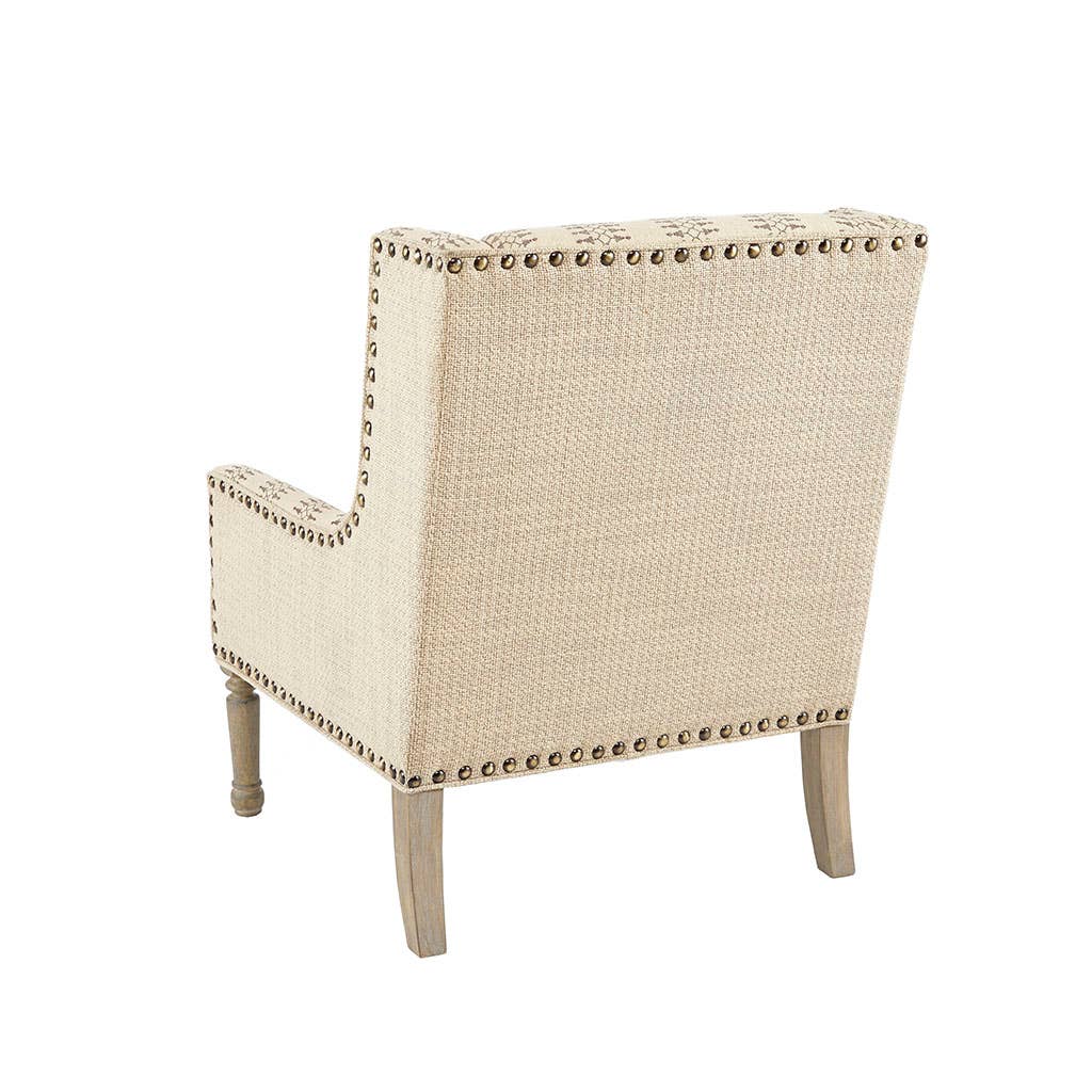 Patterned Beige Wing-Back Guest Chair *