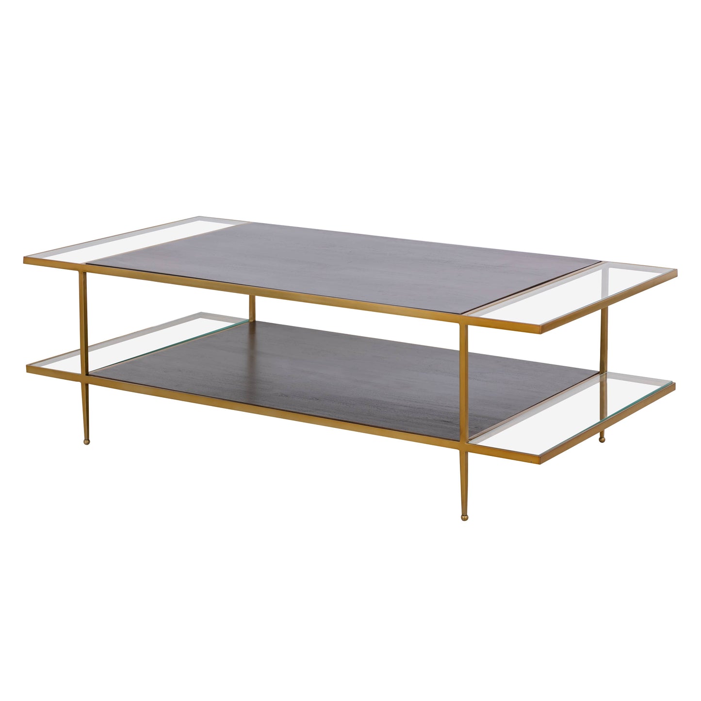 Carrick Modern 2-Tier Brass Metal and Wood Coffee Table