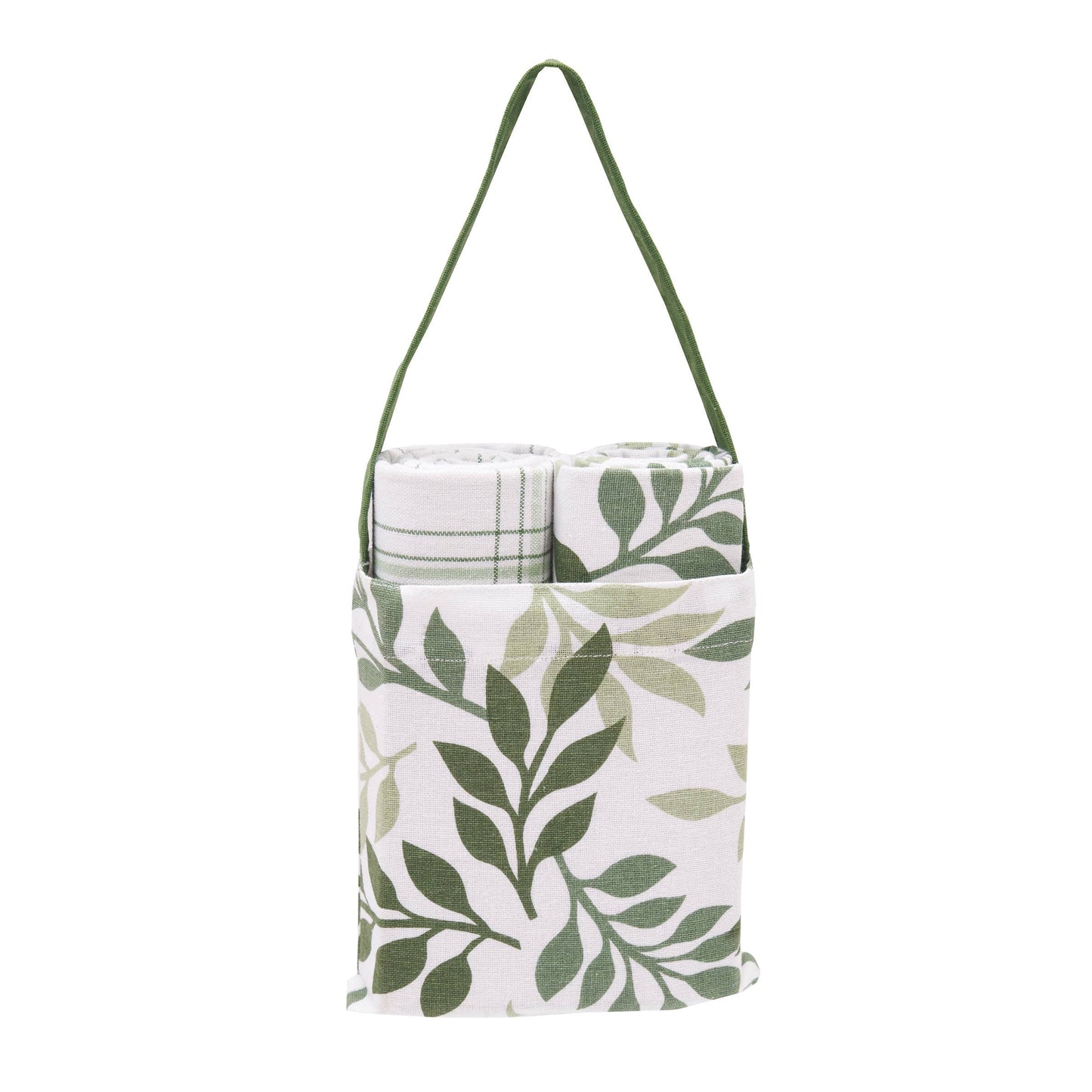 Fall/Harvest Green Leaves Plaid Kitchen Towel & Bag Set