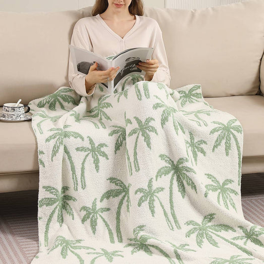 Palm Tree Pattern Sherpa Throw Blanket