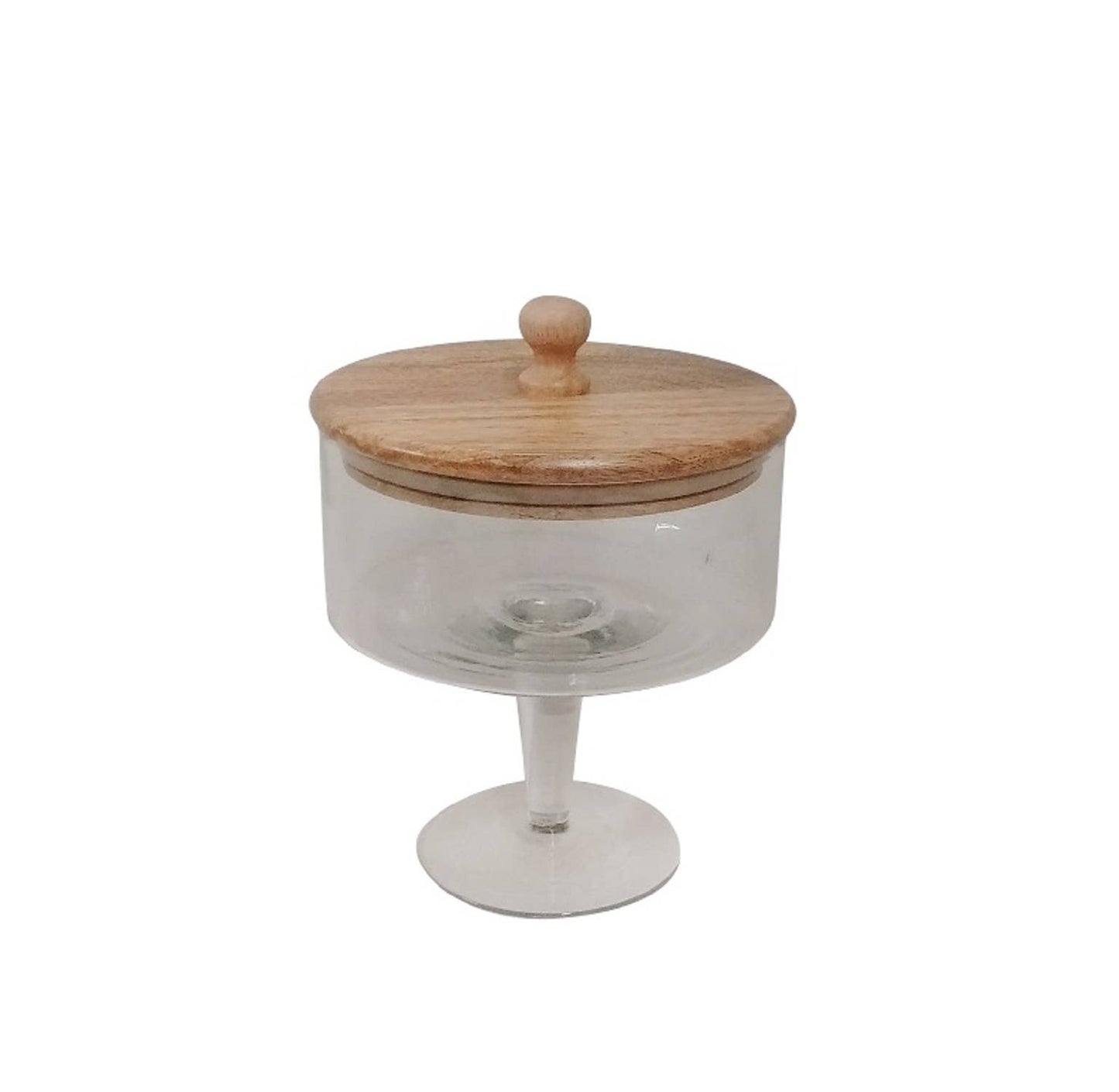 Sm. Pedestal Glass Jar with Wood Top