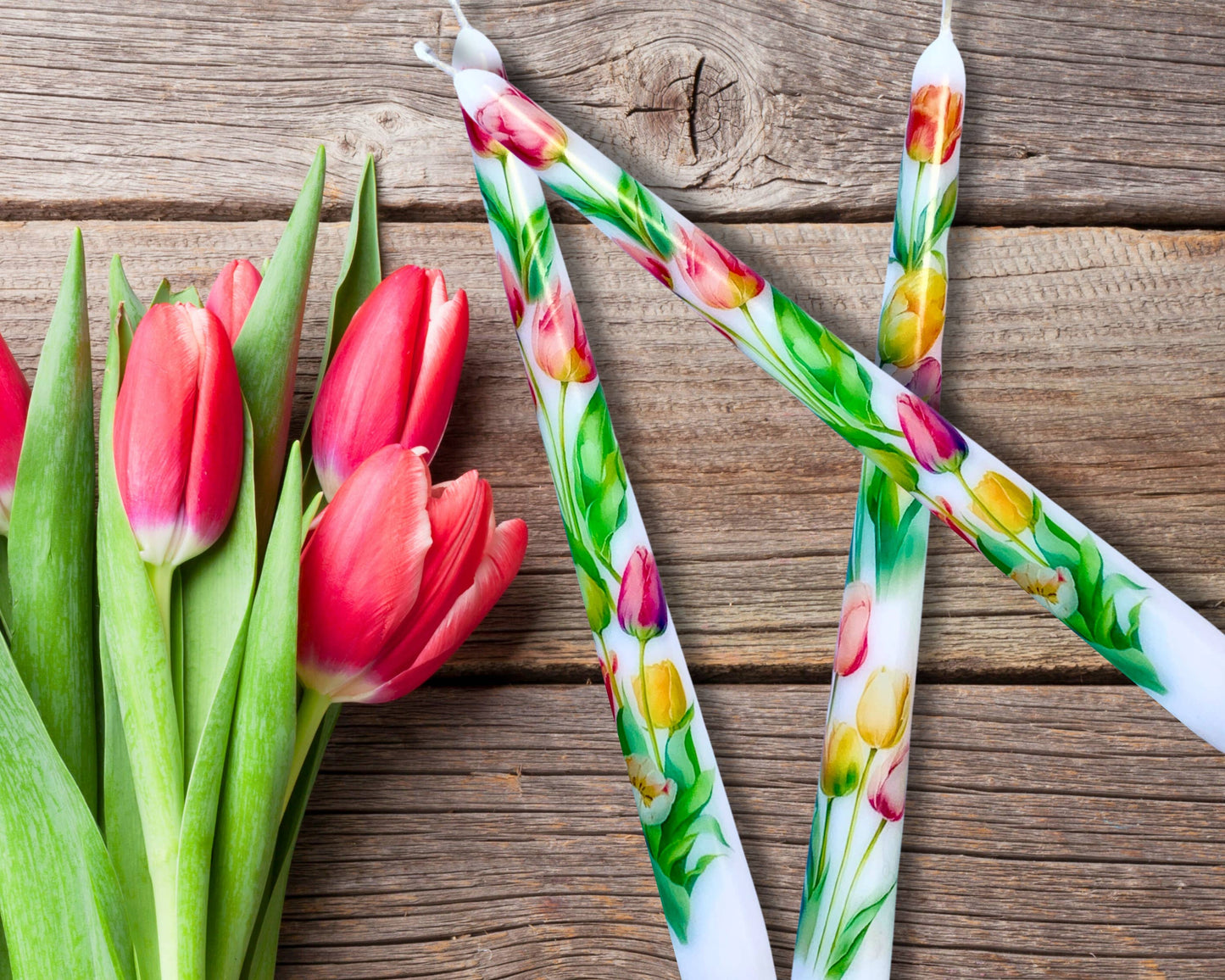 Spring Tulips Taper Candles for Home Decor and Gifts