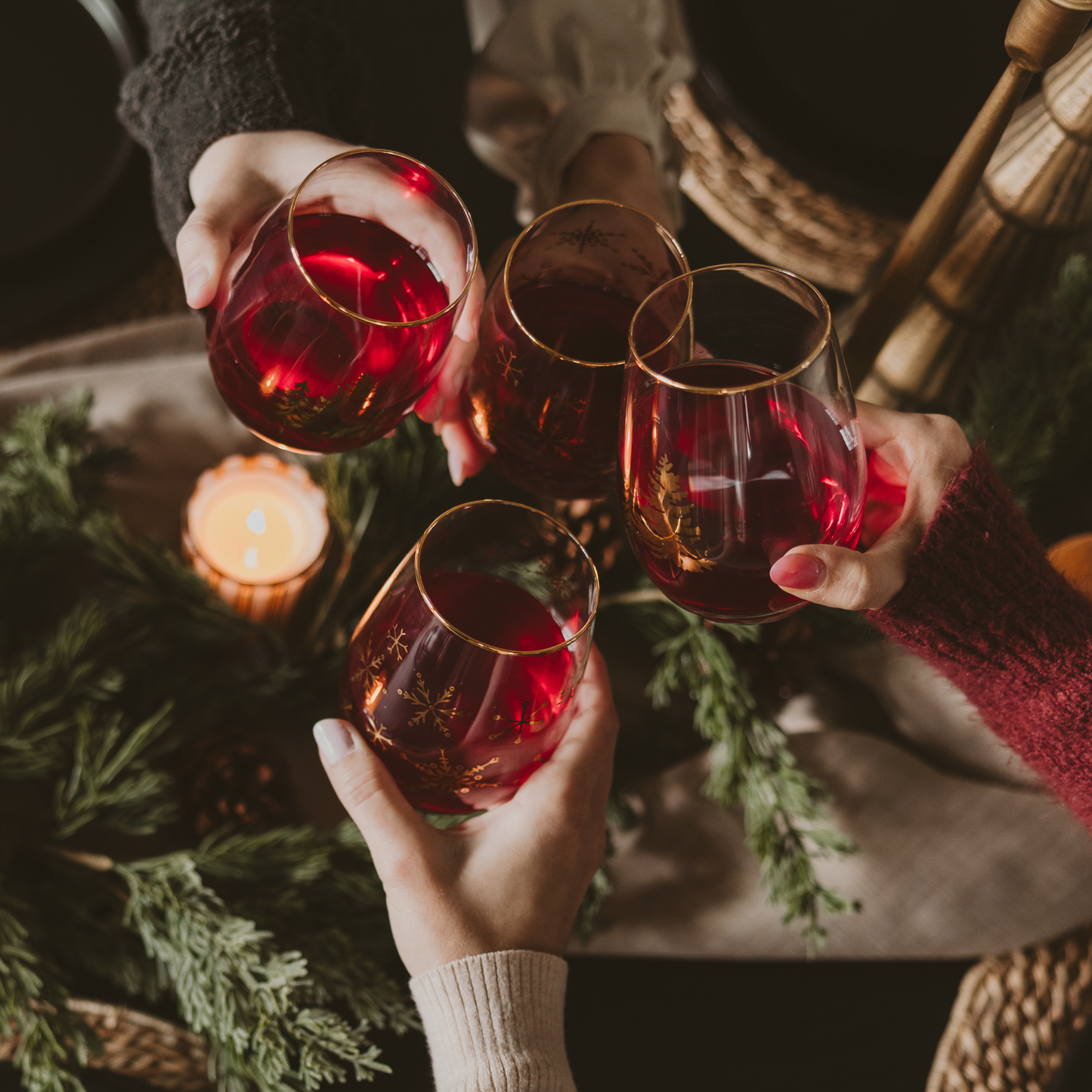 *NEW* Snowflakes Stemless Wine Glasses, Boxed Set of 2