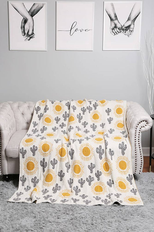 Cactus and Sun Throw Winter Blanket