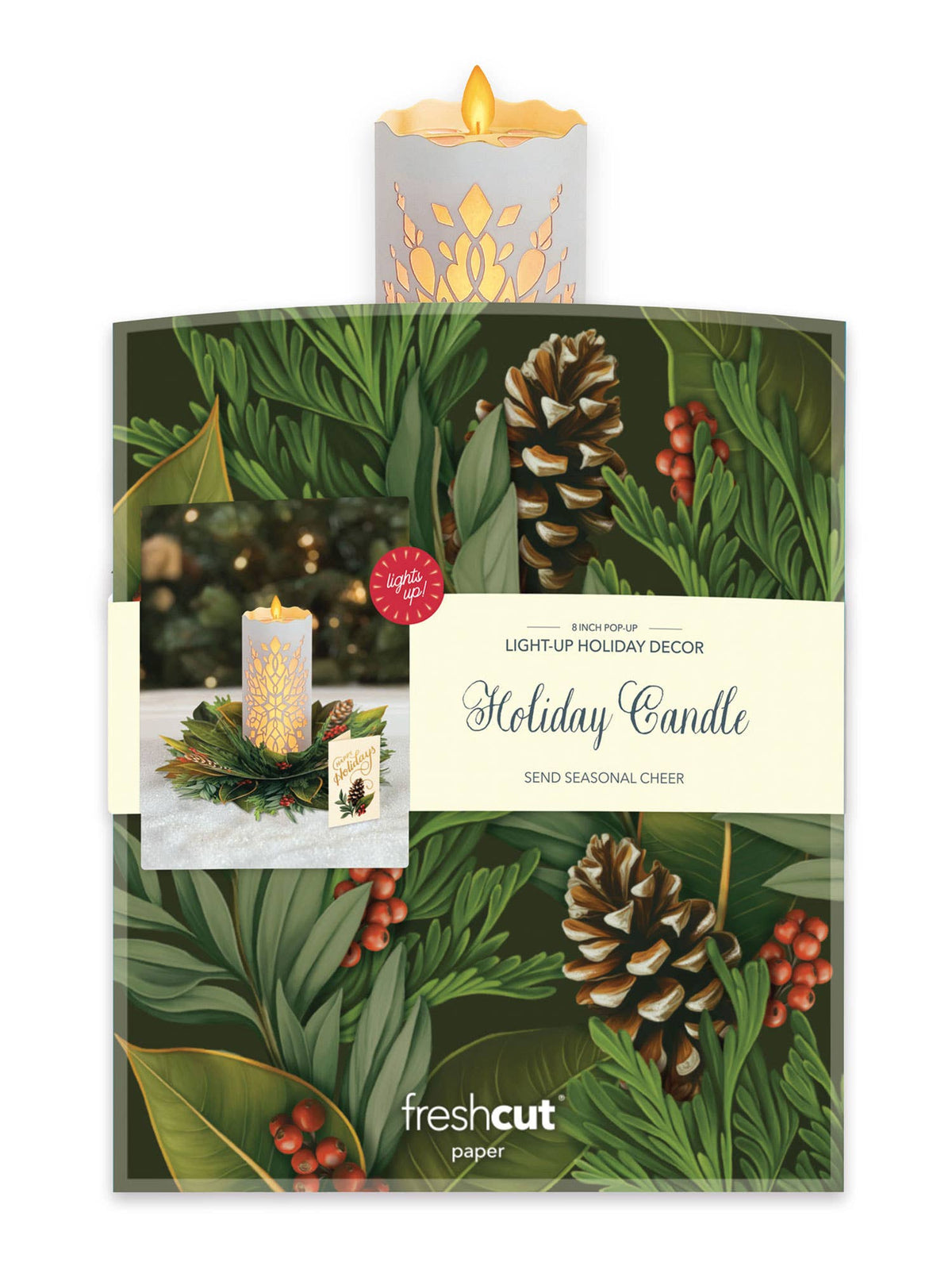 Holiday Candle with Lights Pop-up Greeting Card