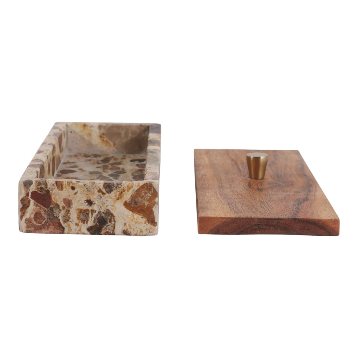 10x3" Leopard Marble Box With Mango Wood Lid And