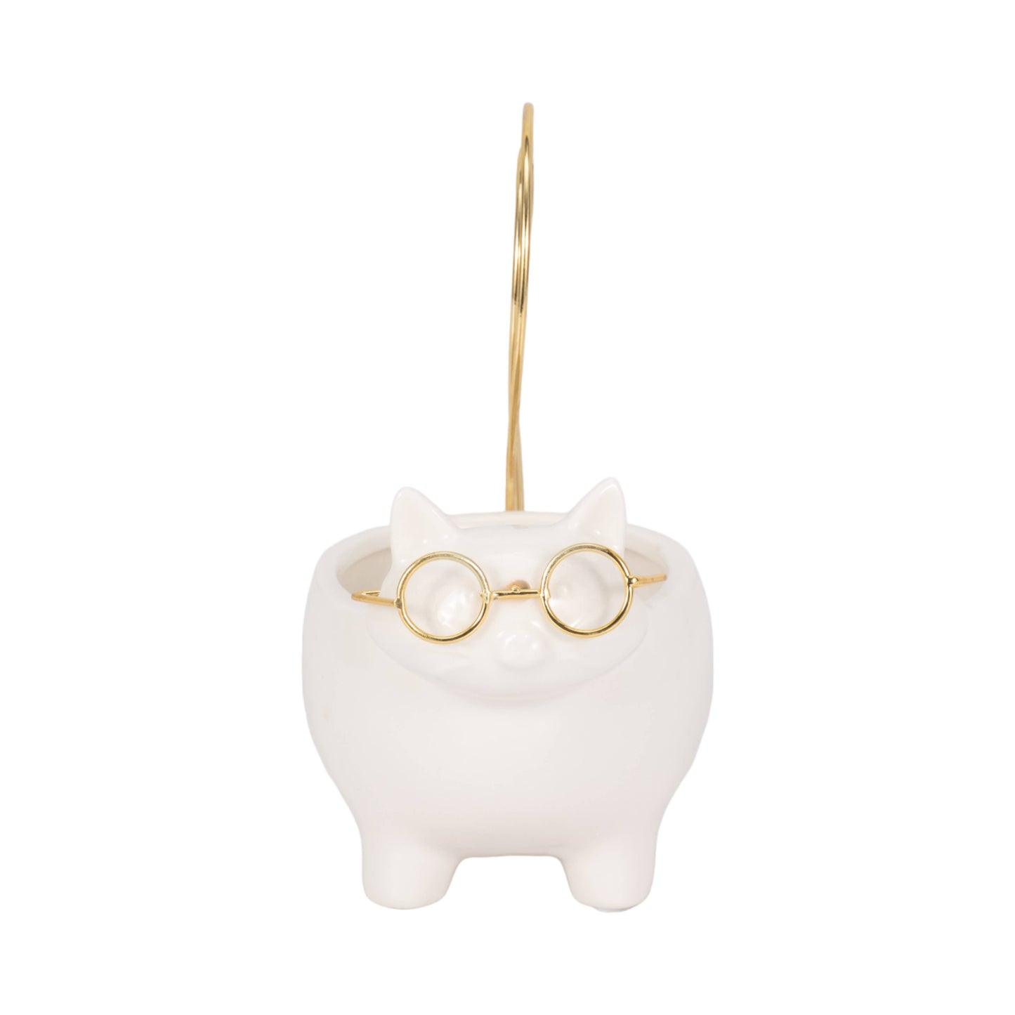 Ceramic Boho Novelty Cat Trinket Tray - White/Gold, 6 in.
