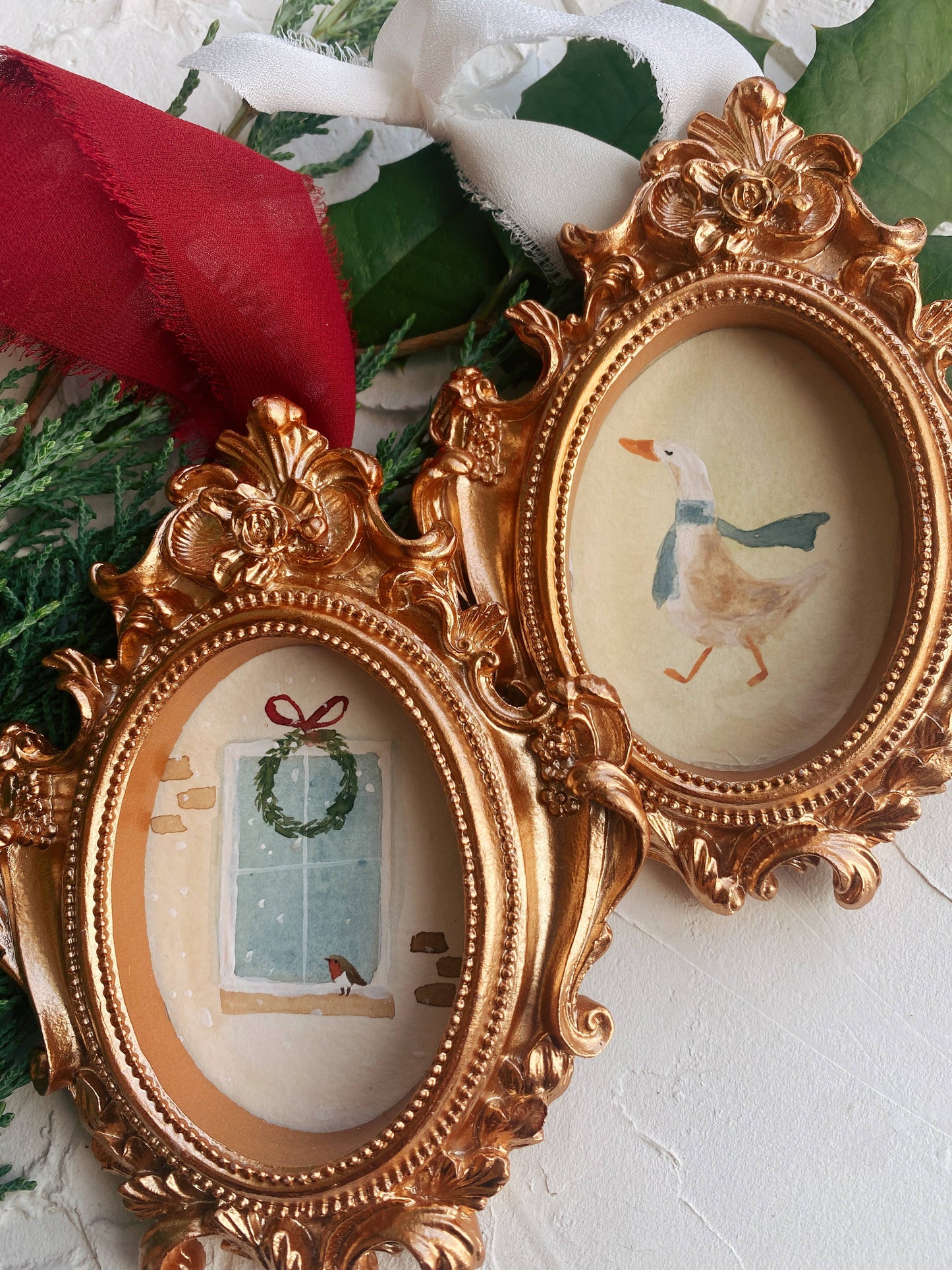 Vintage Style Christmas Ornaments (gold framed)