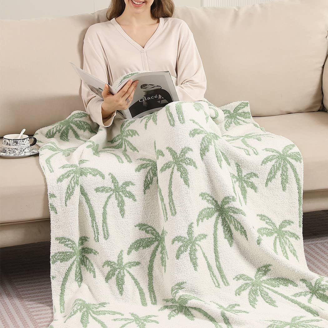 Palm Tree Pattern Sherpa Throw Blanket
