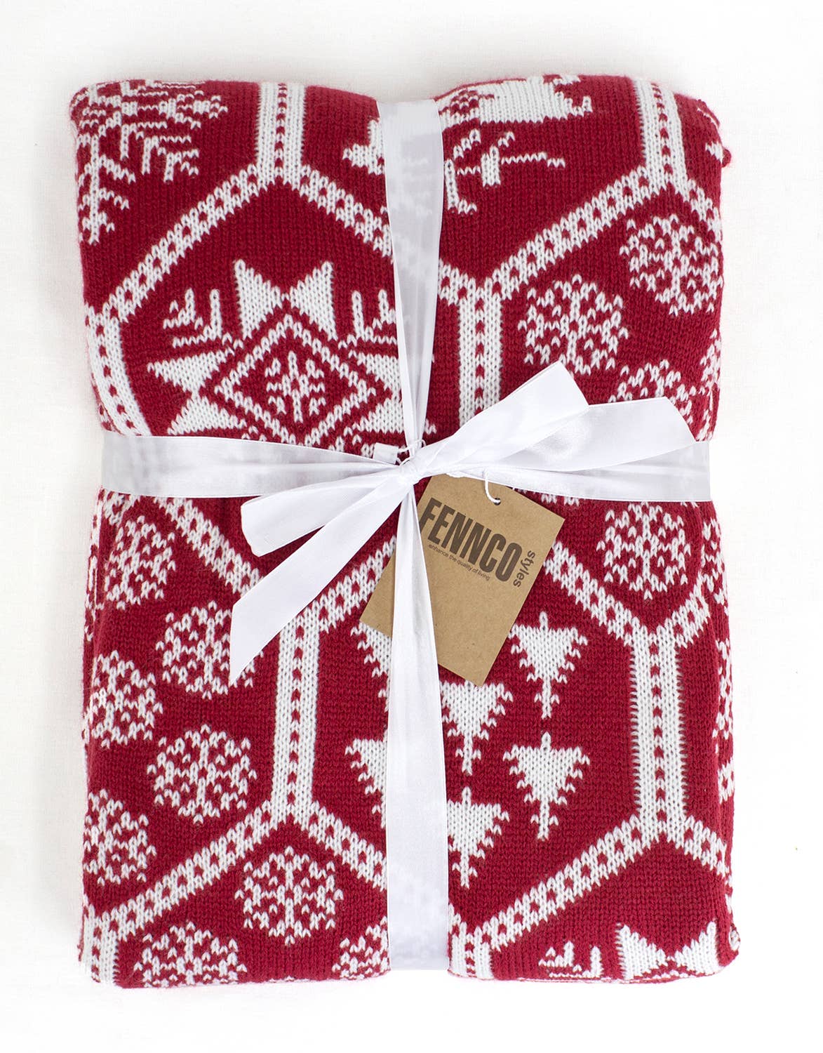 Knitted Red-White Festive Christmas Throw Blanket