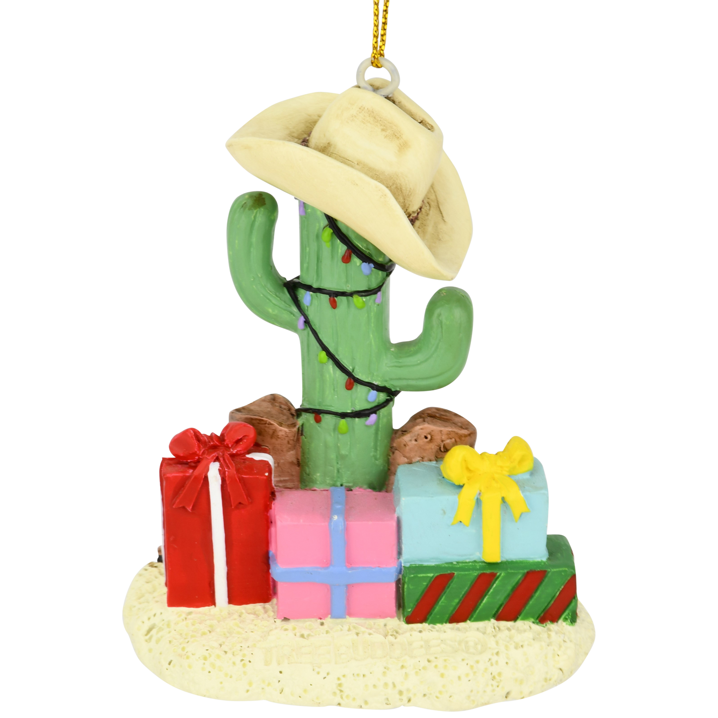 Cactus Christmas Tree with Cowboy Boots Cowboy Hats and Presents Ornament