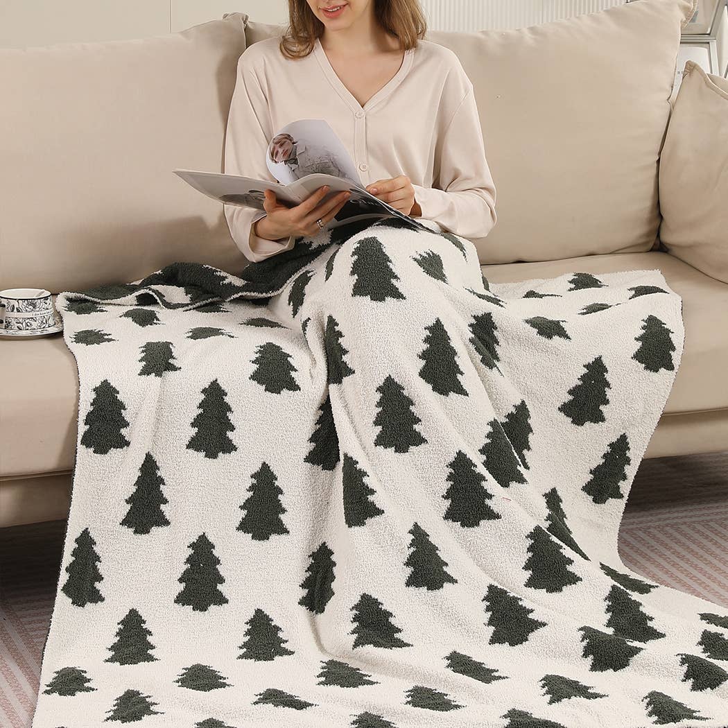 Christmas Trees Pattern Print Cozy Soft Throw Blanket