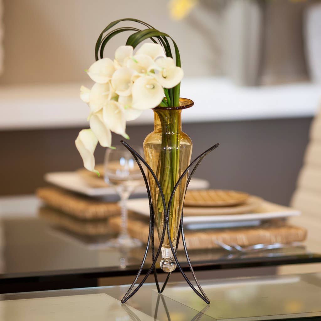 Amphora Vase on Half Moon Metal Stand