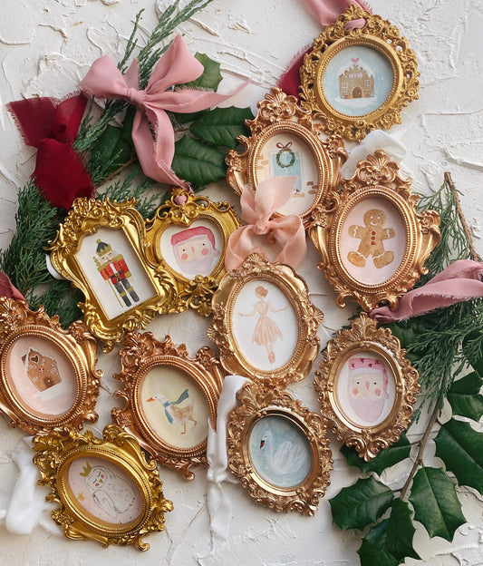 Vintage Style Christmas Ornaments (gold framed)