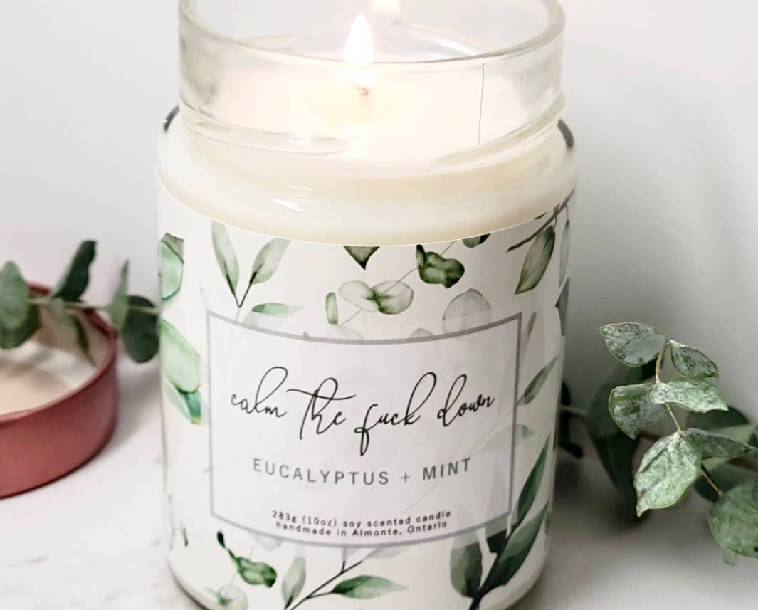 Calm the F* Down Candle, Eucalyptus and Mint, soy candle