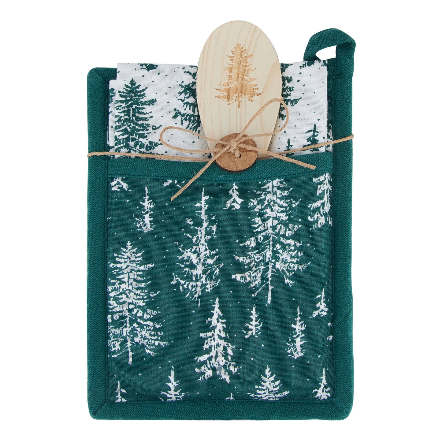 3 Piece Christmas Holiday Evergreen Trees Kitchen Set