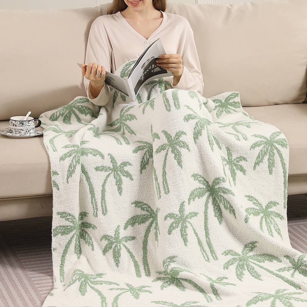 Palm Tree Pattern Sherpa Throw Blanket