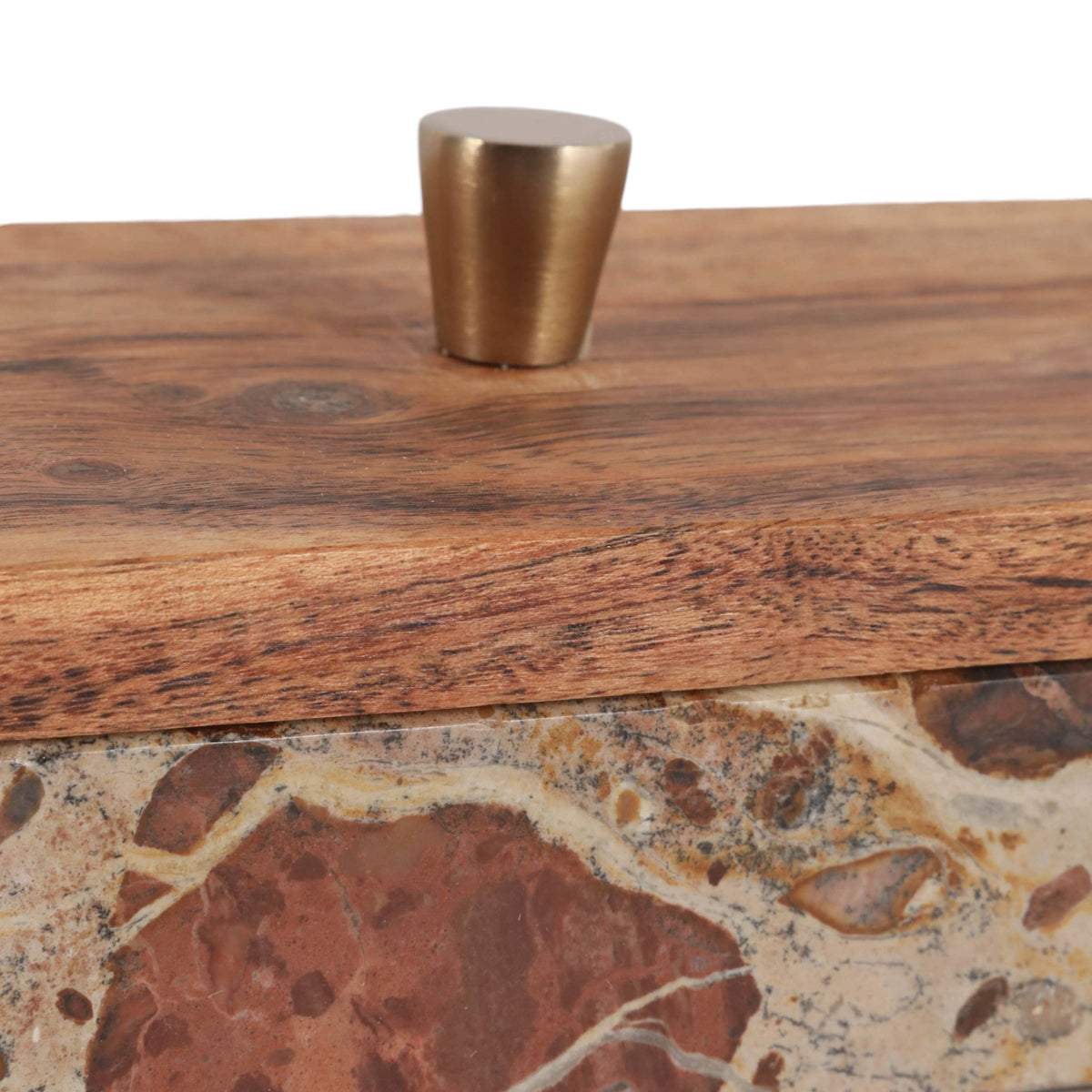 10x3" Leopard Marble Box With Mango Wood Lid And