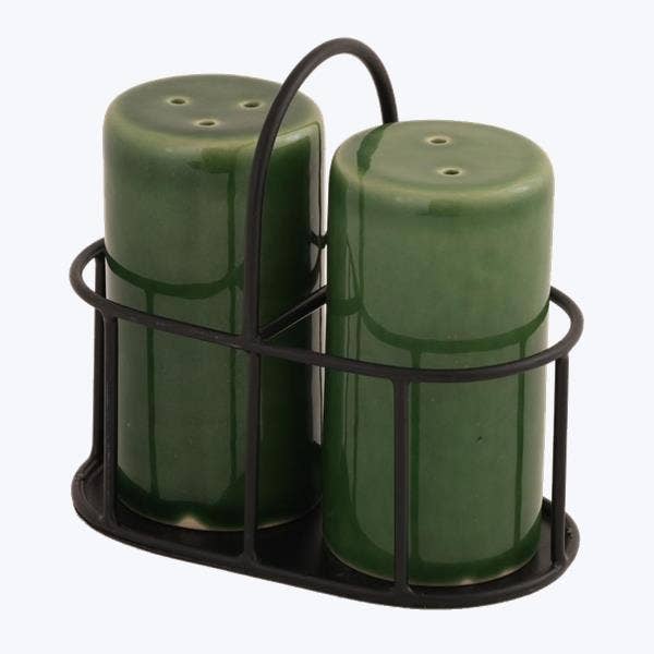 Ceramic Salt & Pepper Shaker With Metal Holder