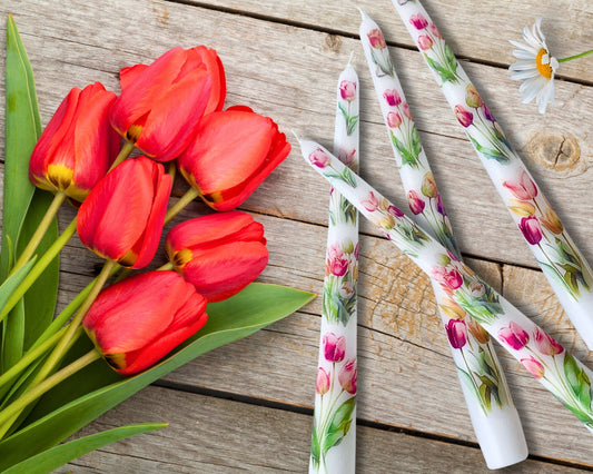Spring Tulips Taper Candles for Home Decor and Gifts
