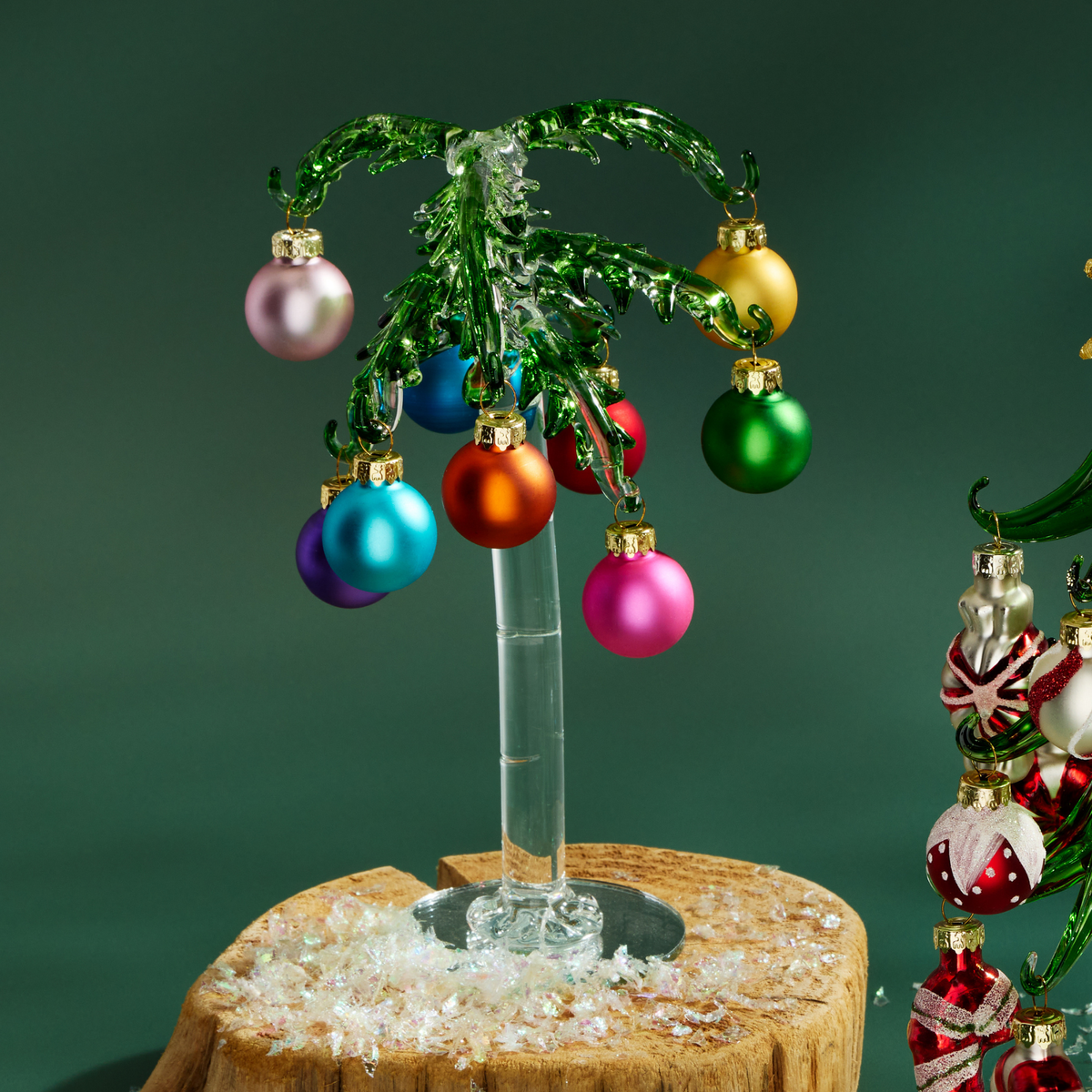 Mini Glass Palm Tree w/ Assorted Ornaments