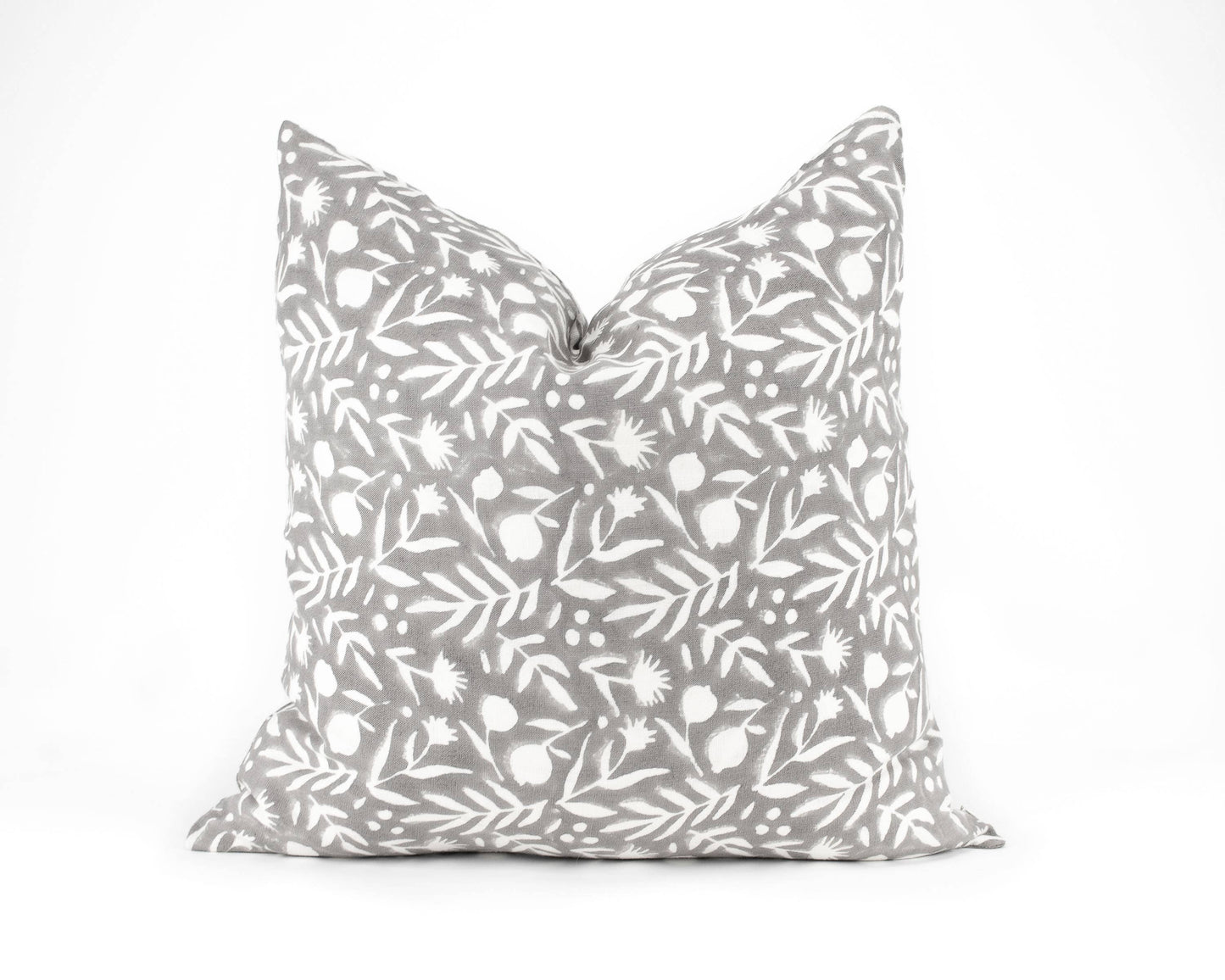 Aja Floral Block Print Pillow - Feather Gray