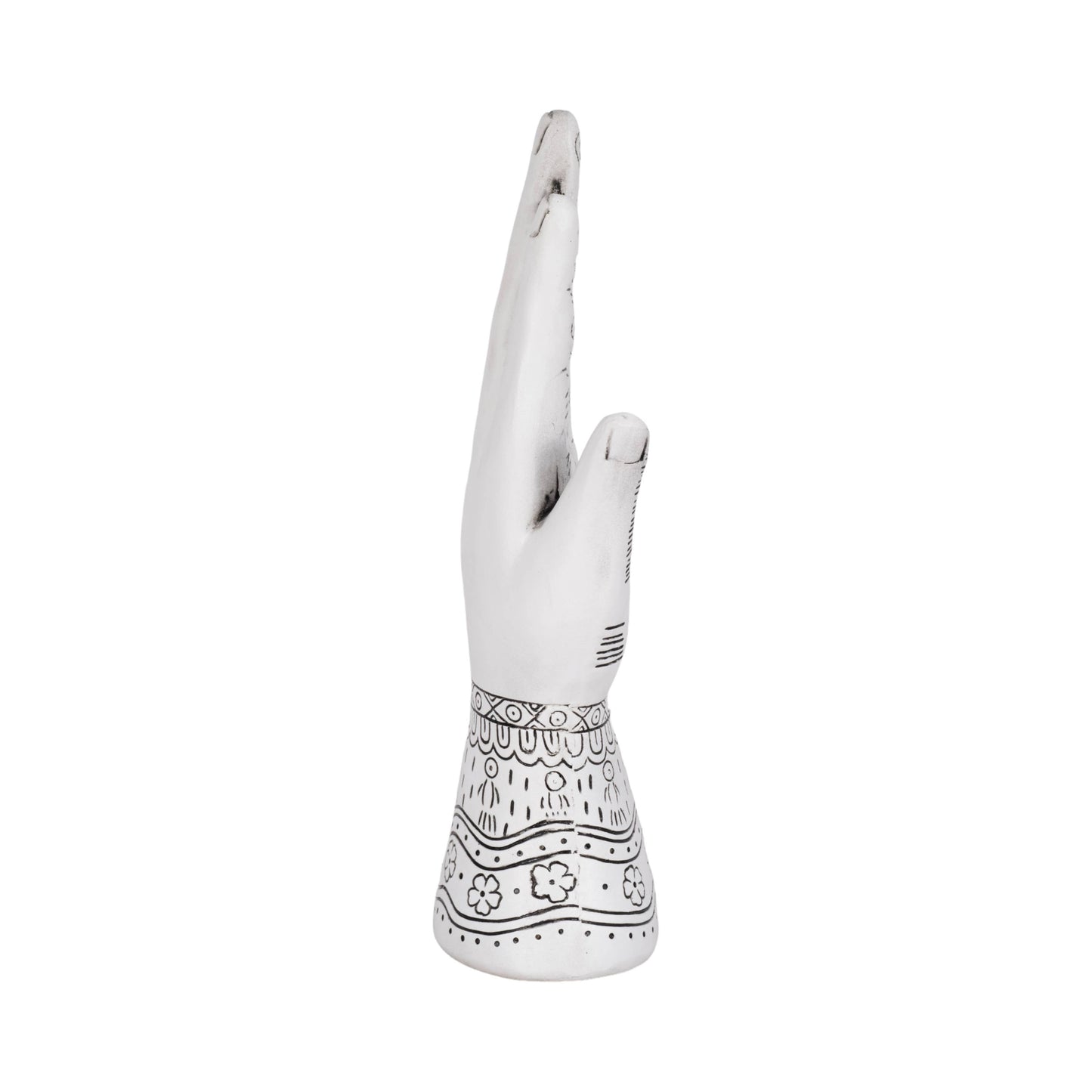 Resin Symbolic Eye Tattoo Hand Sculpture - White, 10 in.