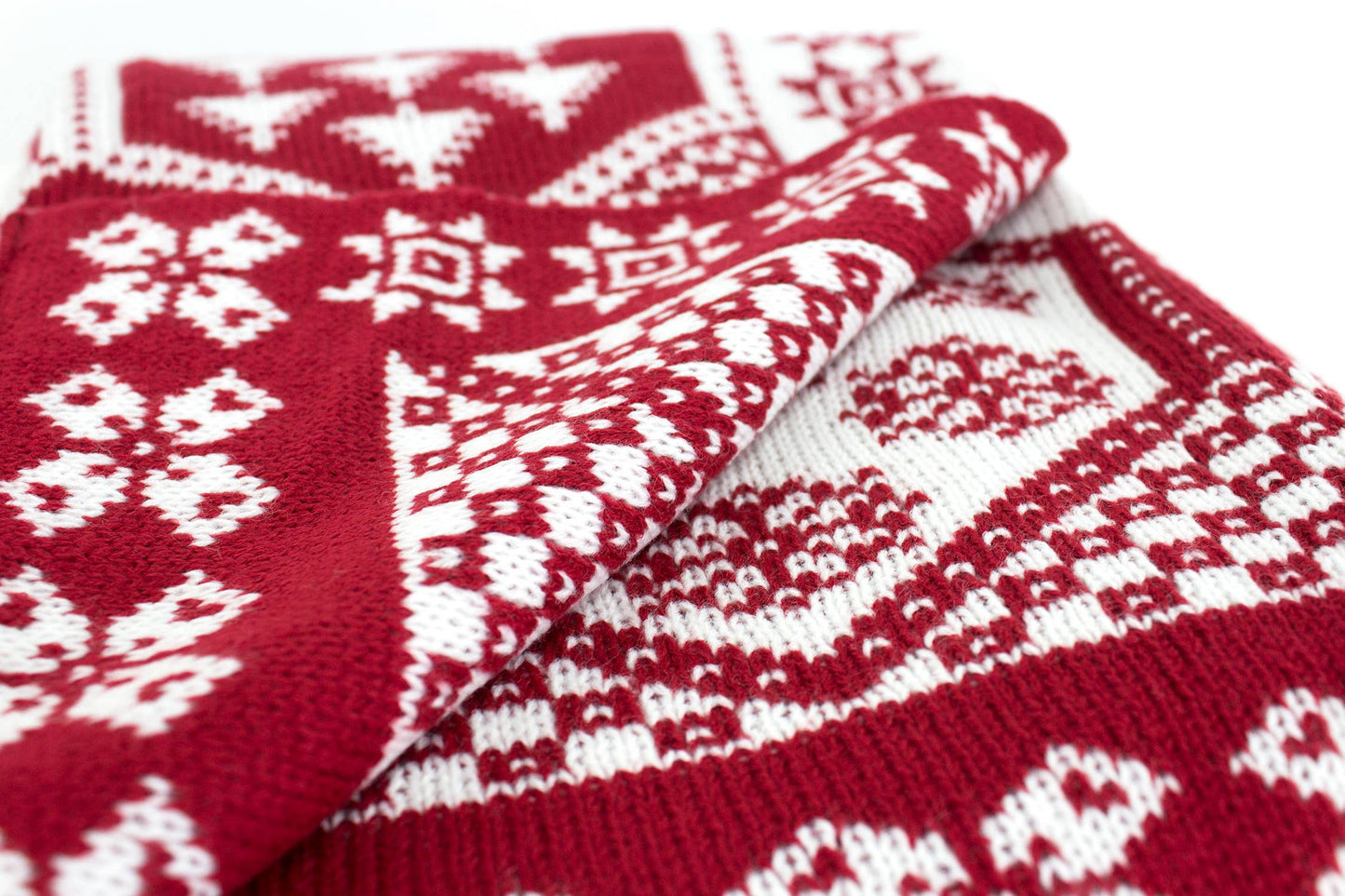 Knitted Red-White Festive Christmas Throw Blanket