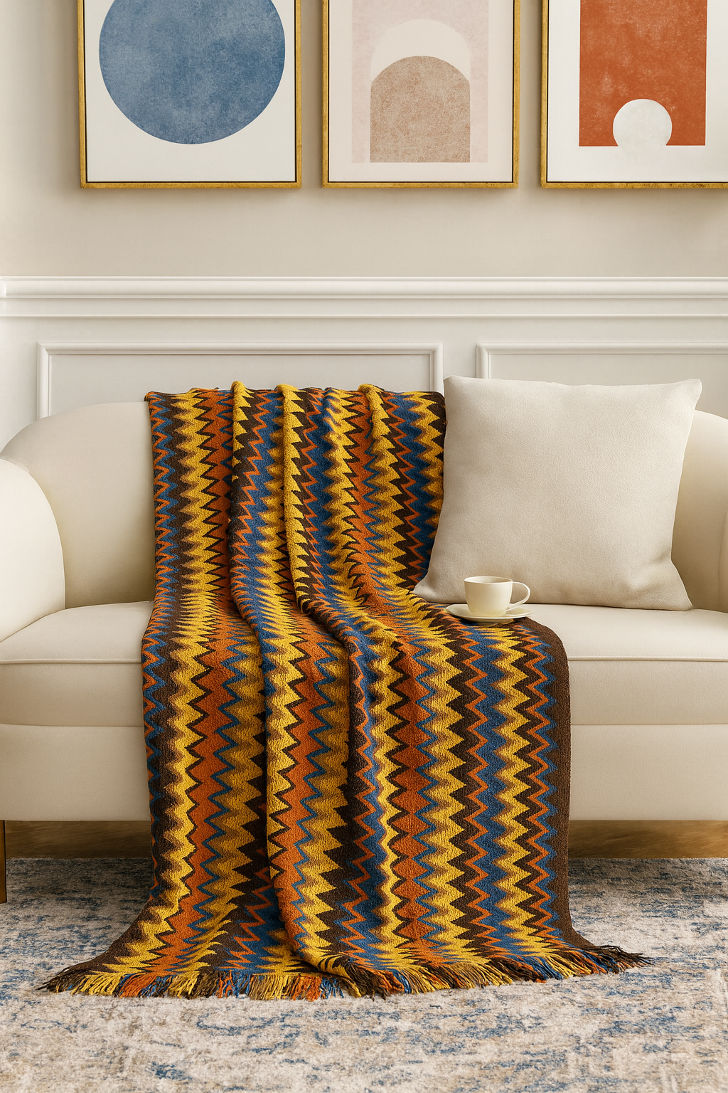 Yellow Zigzag Soft Boho Throw Blanket