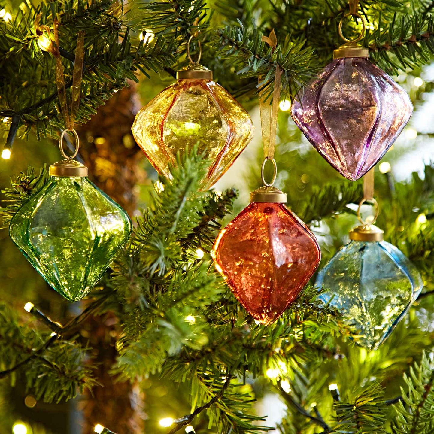 Colored Recycled Glass Diamond Baubles - Handmade