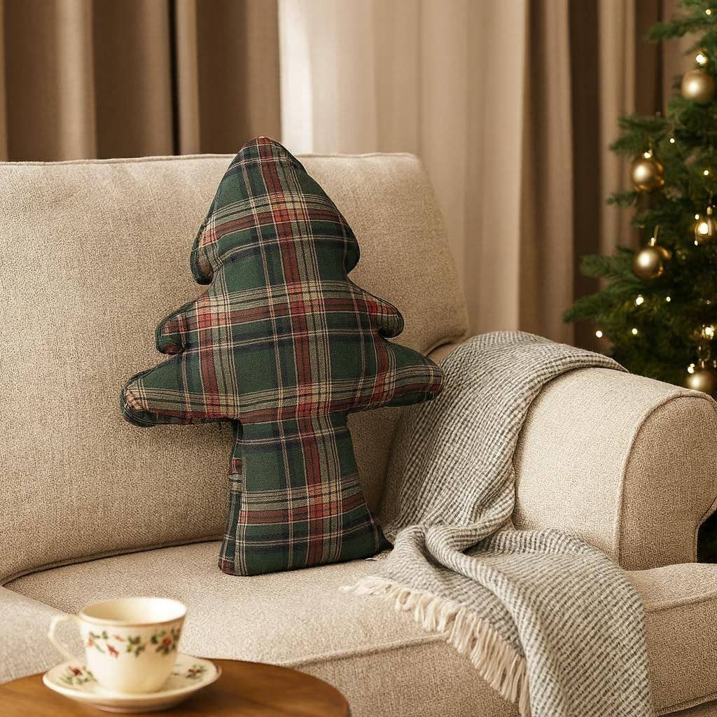 Tartan Plaid Christmas Tree Shaped 18"x24" Filled Pillow