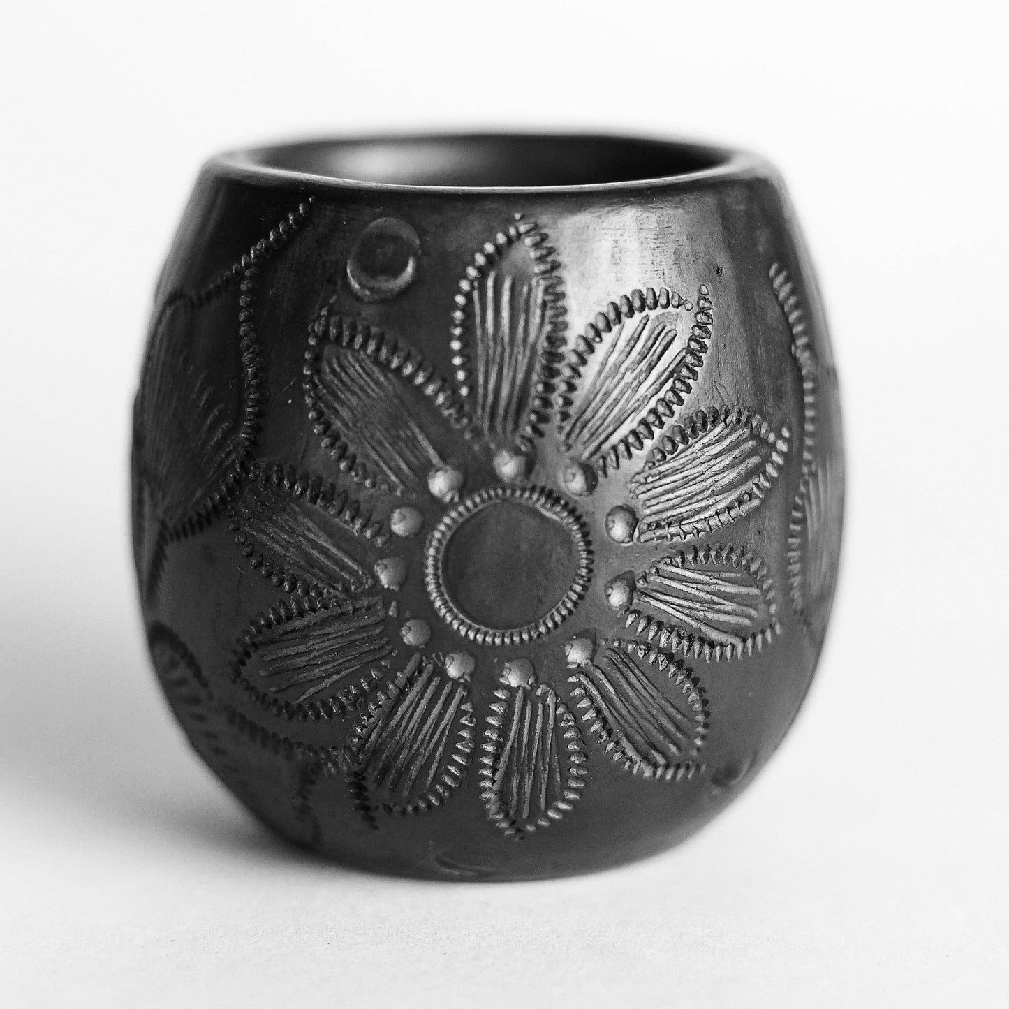 Black Clay Mexican Shot Glasses - Set of 4 - 2 Oz -Barrel