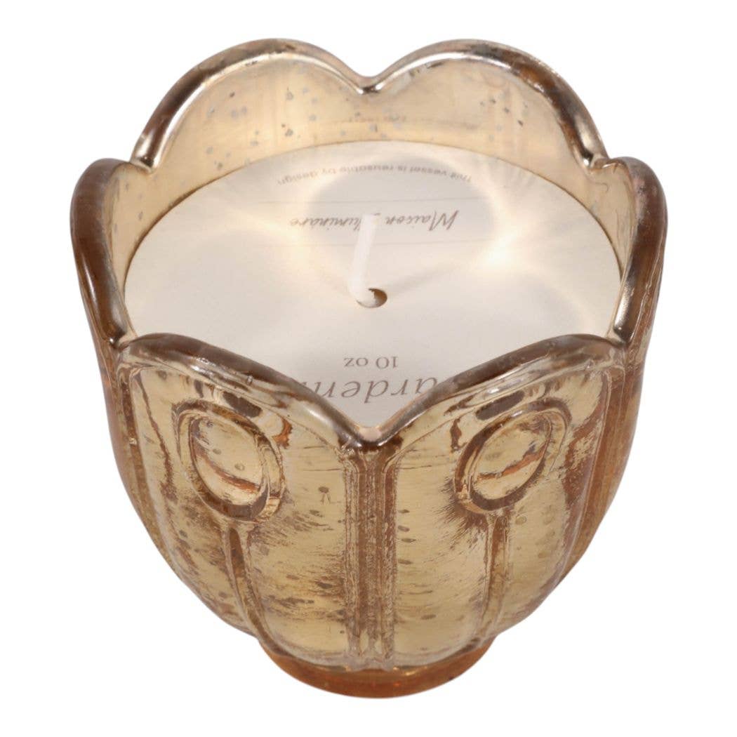 Scented Candle - Gardenia Soy Wax Gold Glass Vessel, 10 Oz.