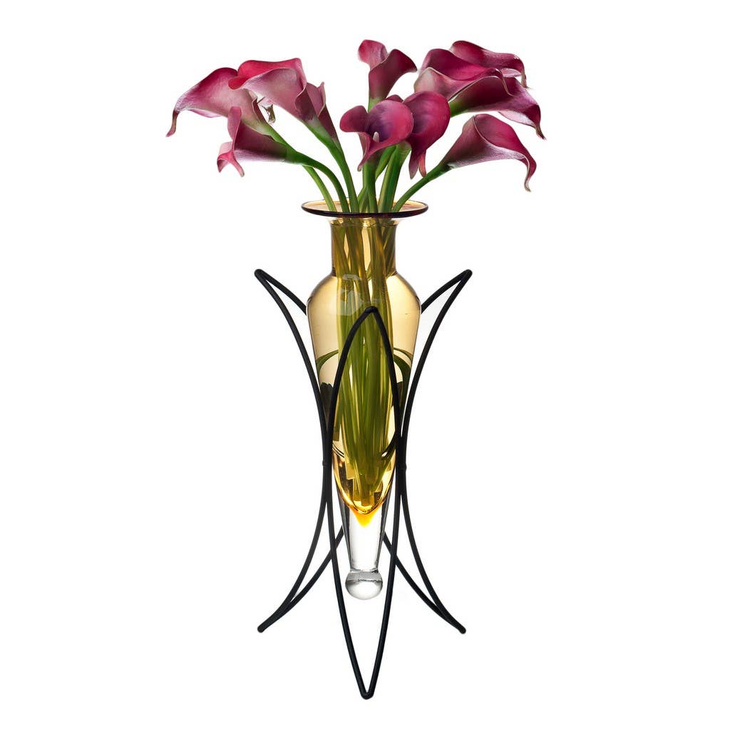 Amphora Vase on Half Moon Metal Stand